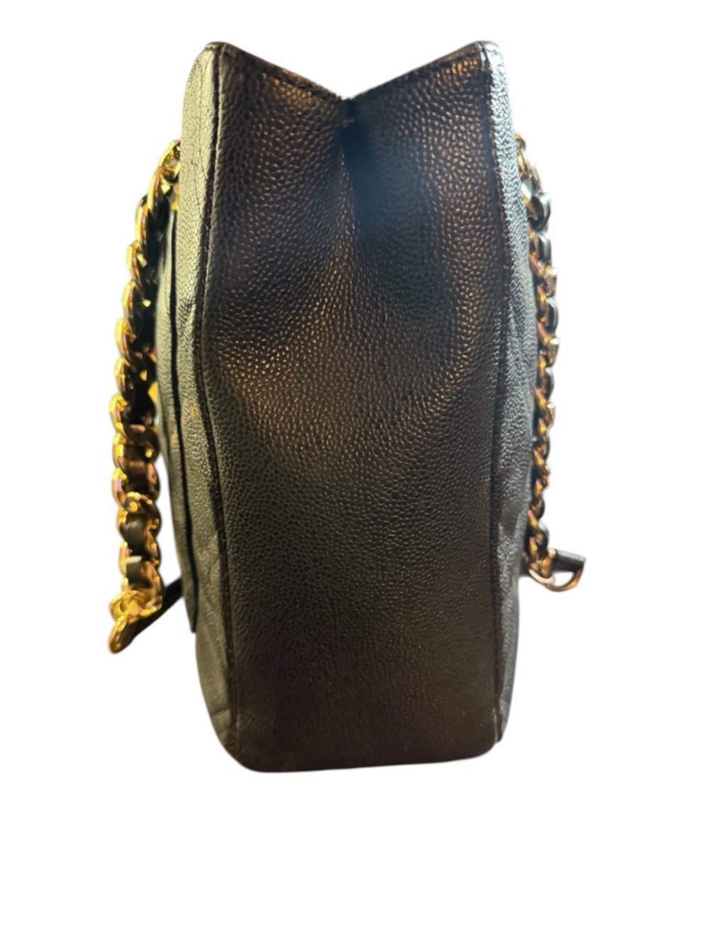 🔥 Metrocity Black Quilted Caviar Leather Tote - Gold Chain Straps 🔥 - Picture 4 of 8